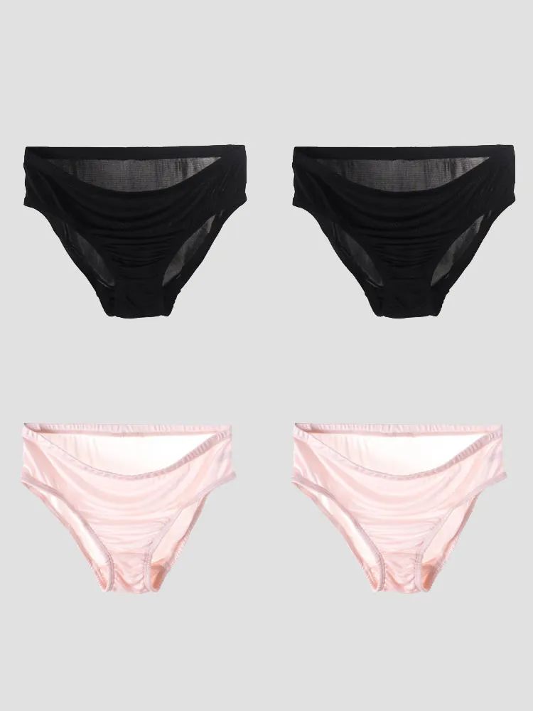 Culotte Tricotée en Soie de Mûrier de Couleur Unie 4Pcs (Soutien-Gorge NON Inclus)