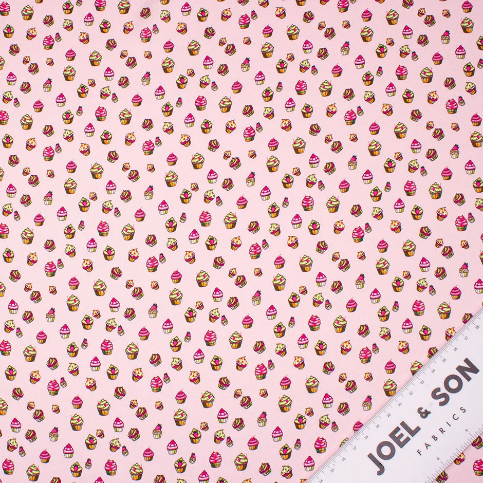 Cupcake Printed Baby Pink Stretch Silk Satin