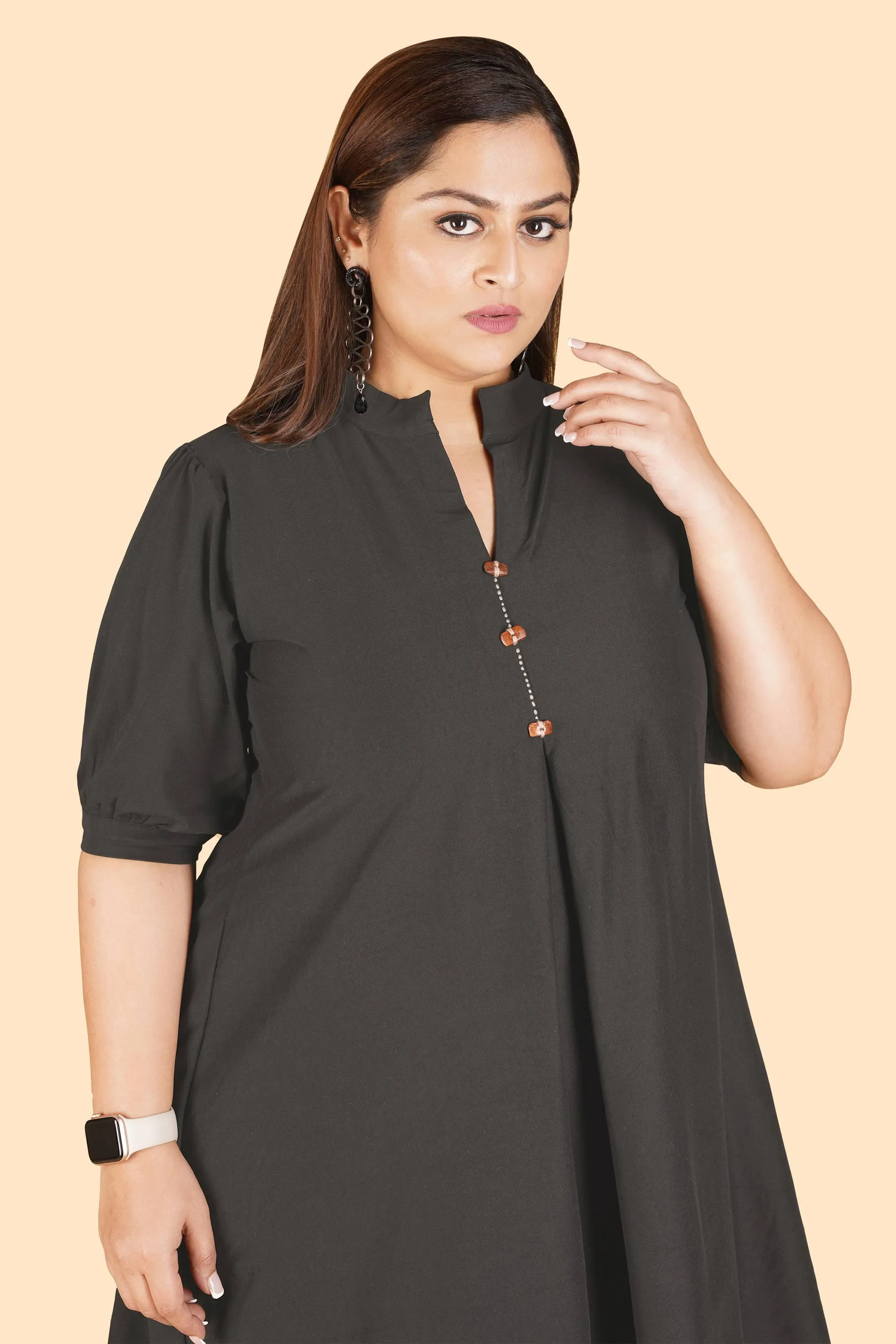 Curvy Lane Women Plus Size Mandarin Collar High Low V Neck Tunic Top