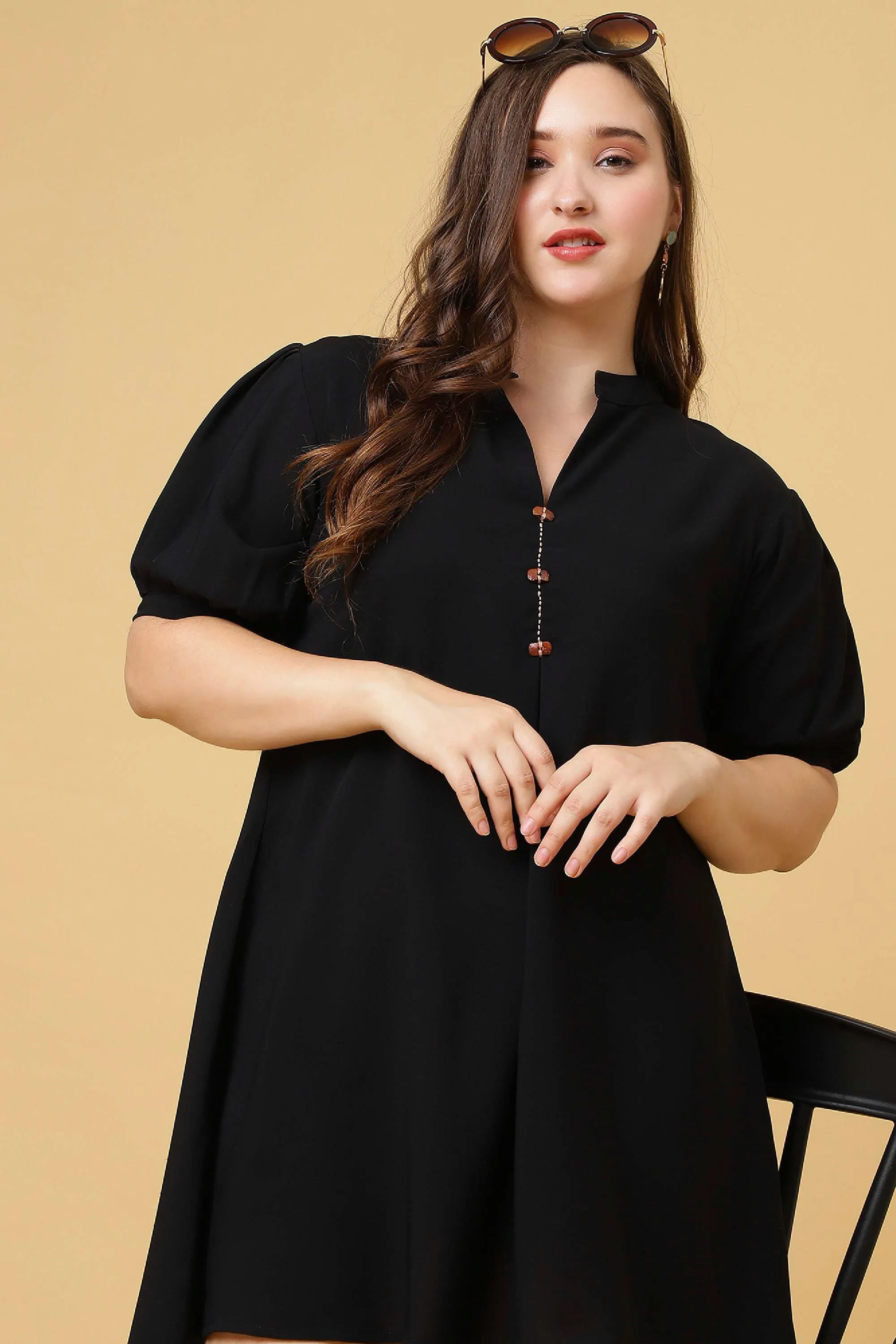 Curvy Lane Women Plus Size Mandarin Collar High Low V Neck Tunic Top