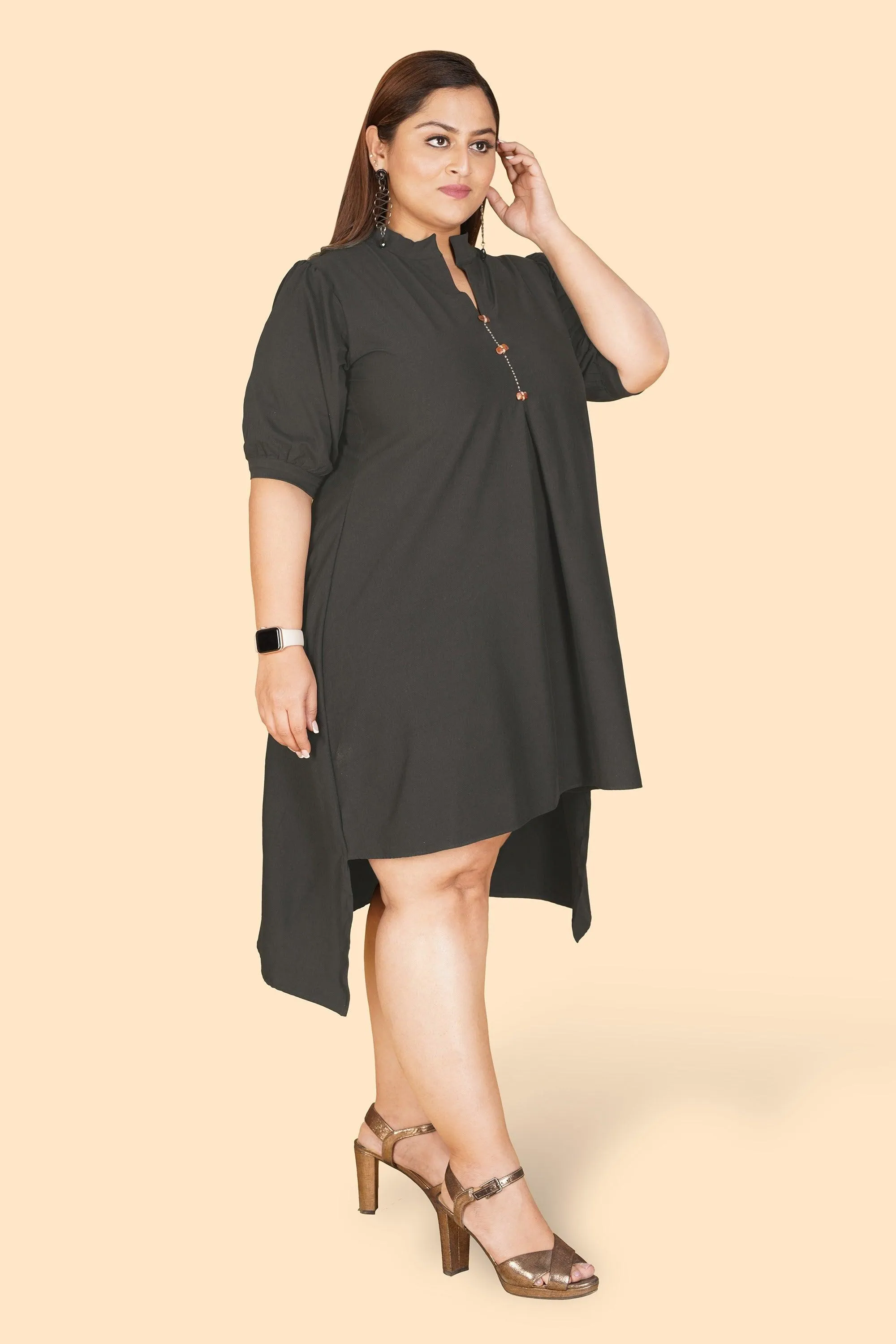 Curvy Lane Women Plus Size Mandarin Collar High Low V Neck Tunic Top