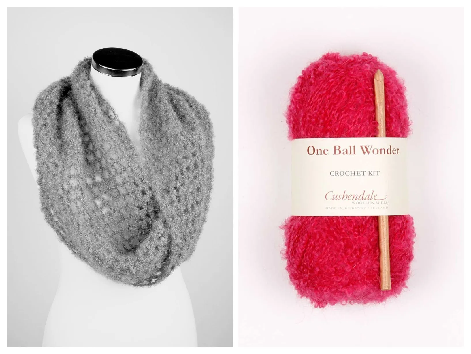 Cushendale Mohair Snood Crochet Kit - Raspberry