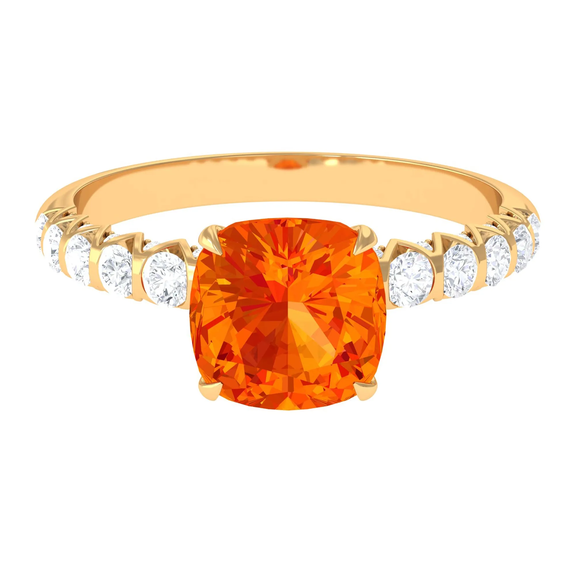 Cushion Cut Created Orange Sapphire Engagement Ring with Diamond