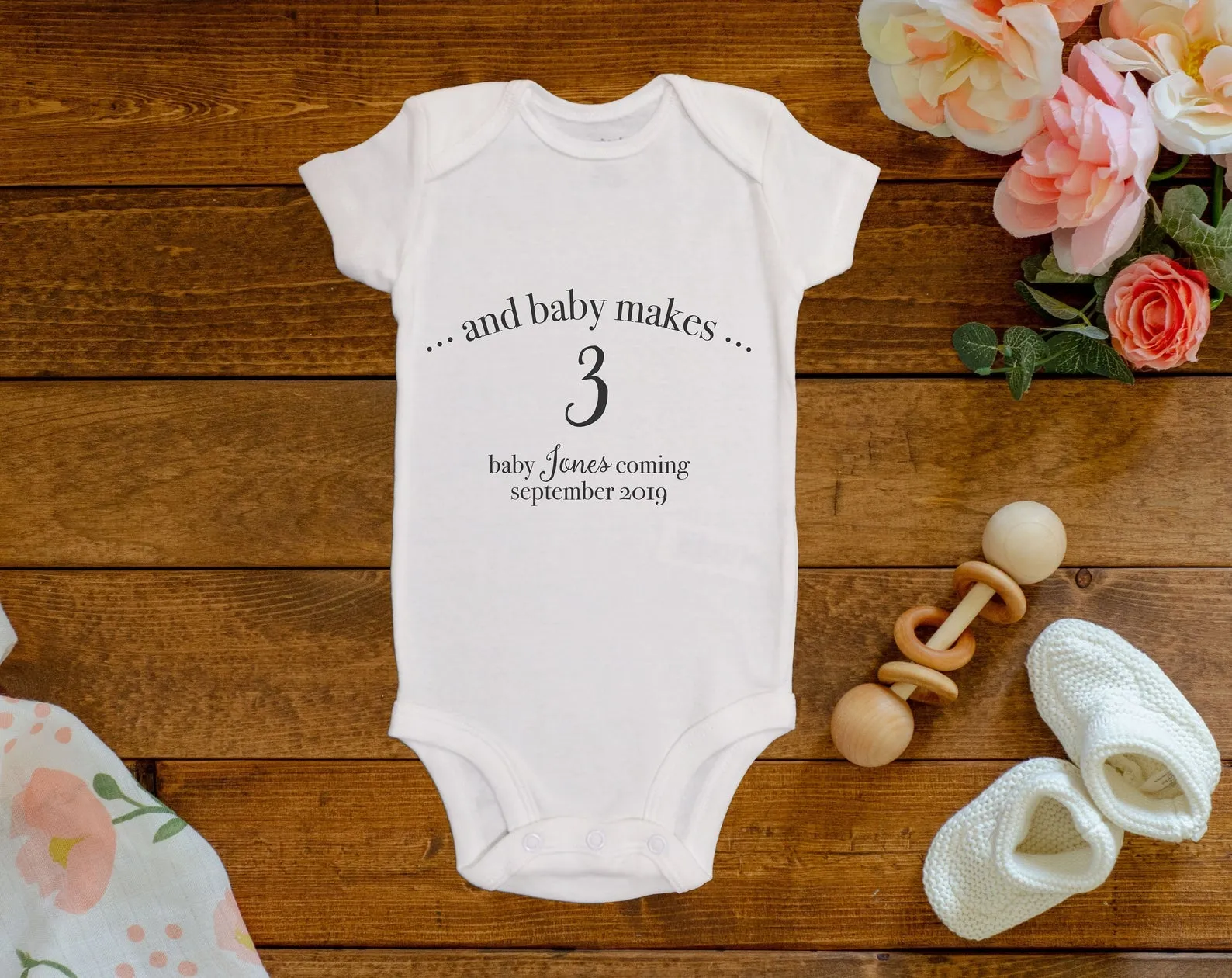 Custom Baby Makes 3 Onesie©/Bodysuit