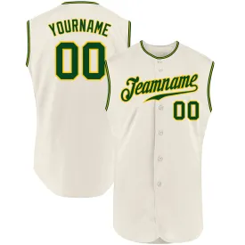 Custom Cream Green-Gold Authentic Sleeveless Baseball Jersey