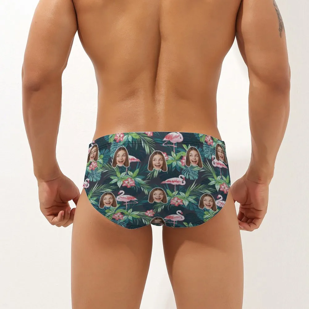 Custom Face Hawaiian Style Men's Swimming Trunks Personalised Flamingo Triangle Swim Briefs