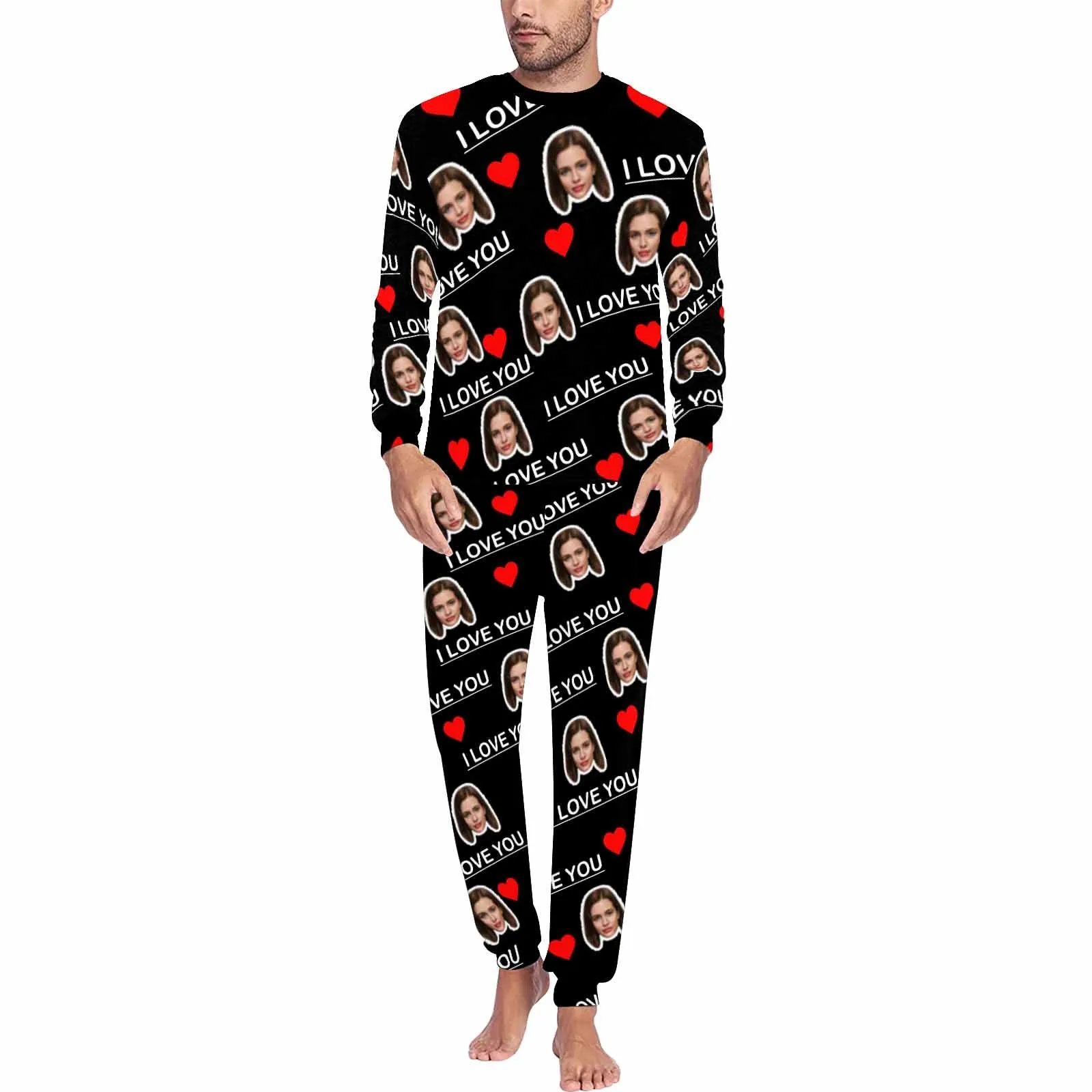 Custom Face I Love You Men's Long Pajama Set