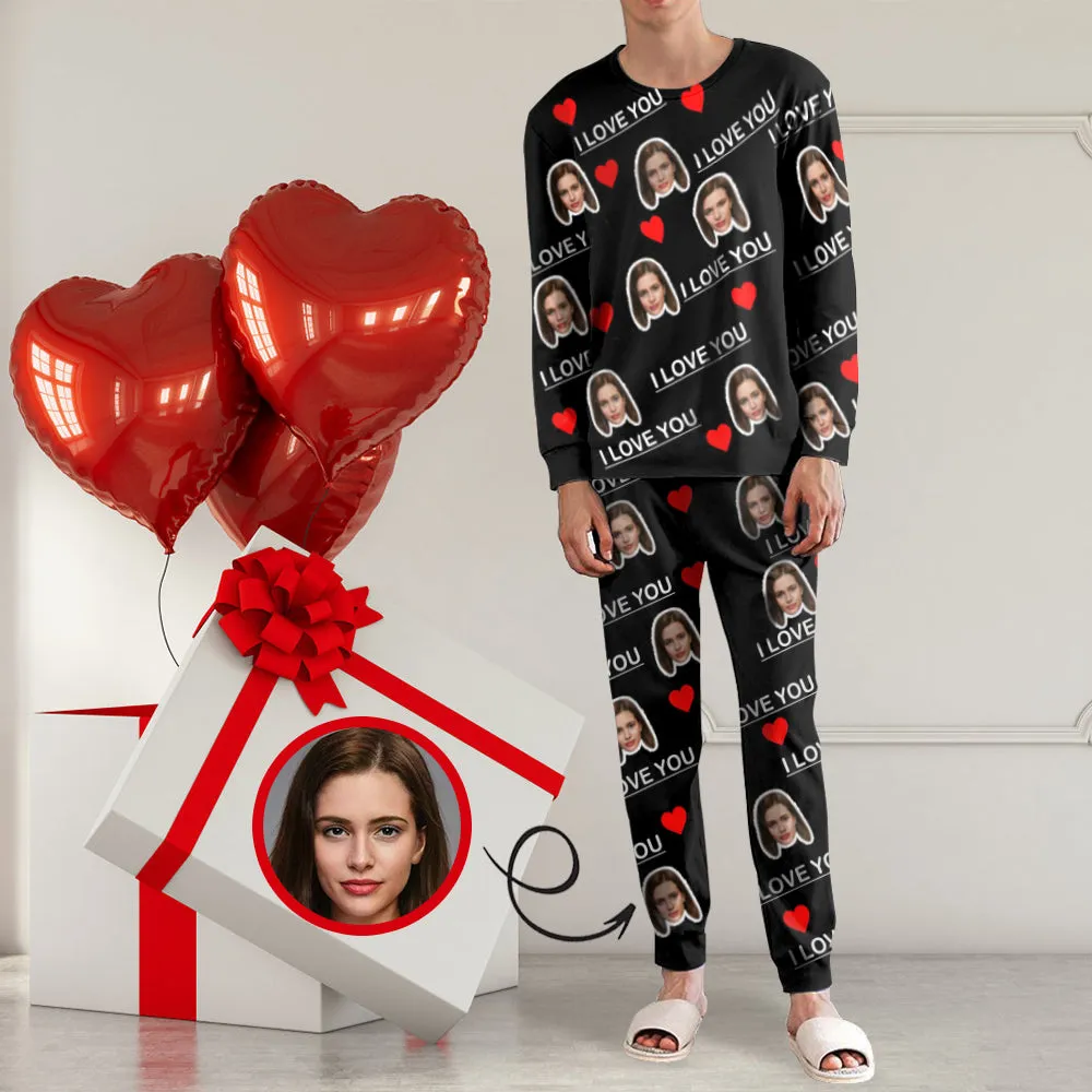 Custom Face I Love You Men's Long Pajama Set