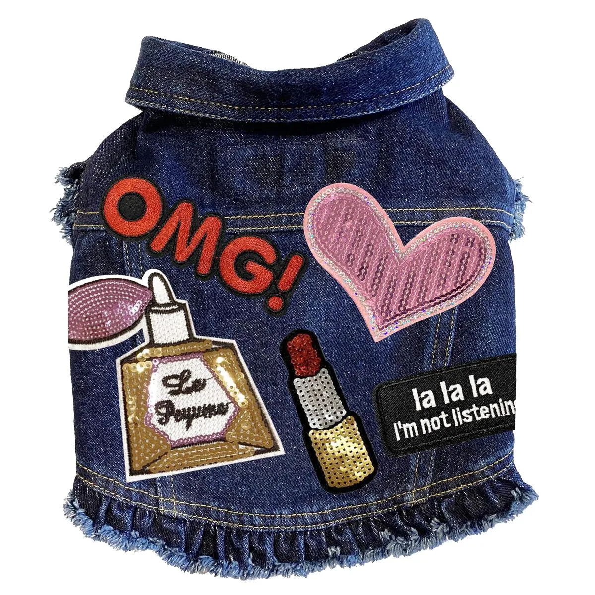 Custom OMG Diva Denim Dog Jacket With Ruffles