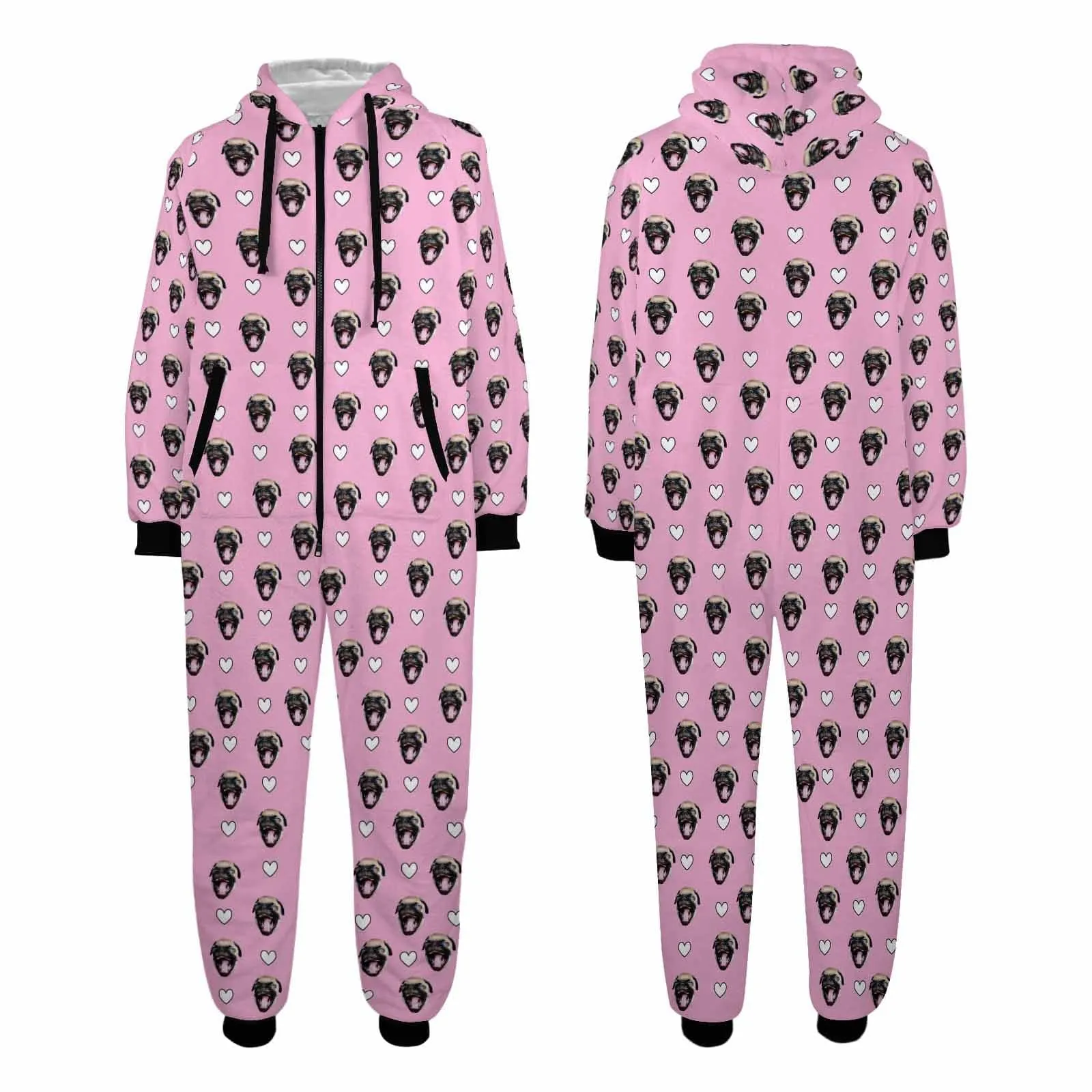 Custom Pet Face Onesie Pajamas Flannel Fleece Adult Jumpsuit Homewear