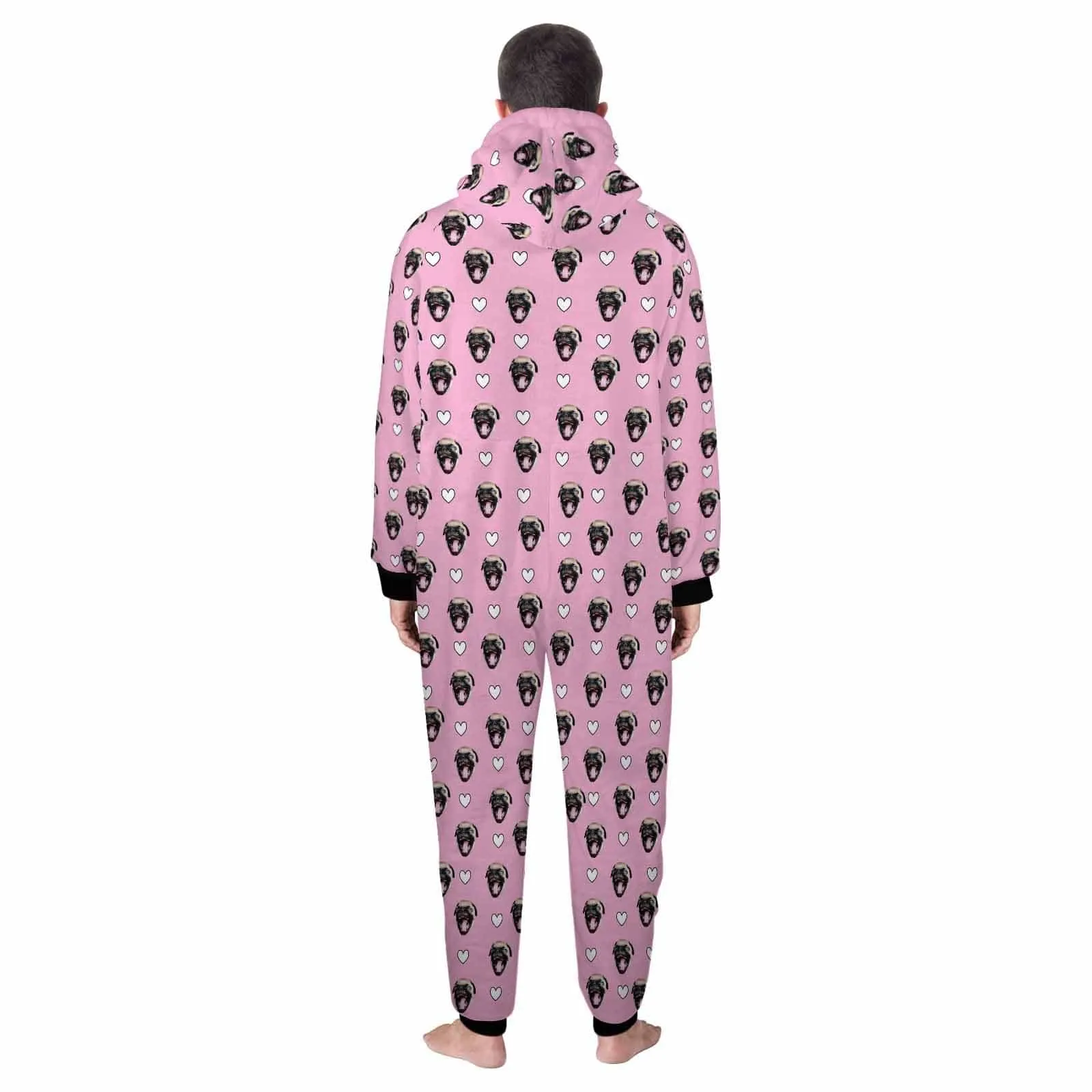 Custom Pet Face Onesie Pajamas Flannel Fleece Adult Jumpsuit Homewear