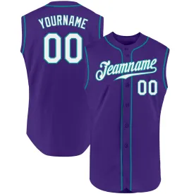 Custom Purple White-Teal Authentic Sleeveless Baseball Jersey