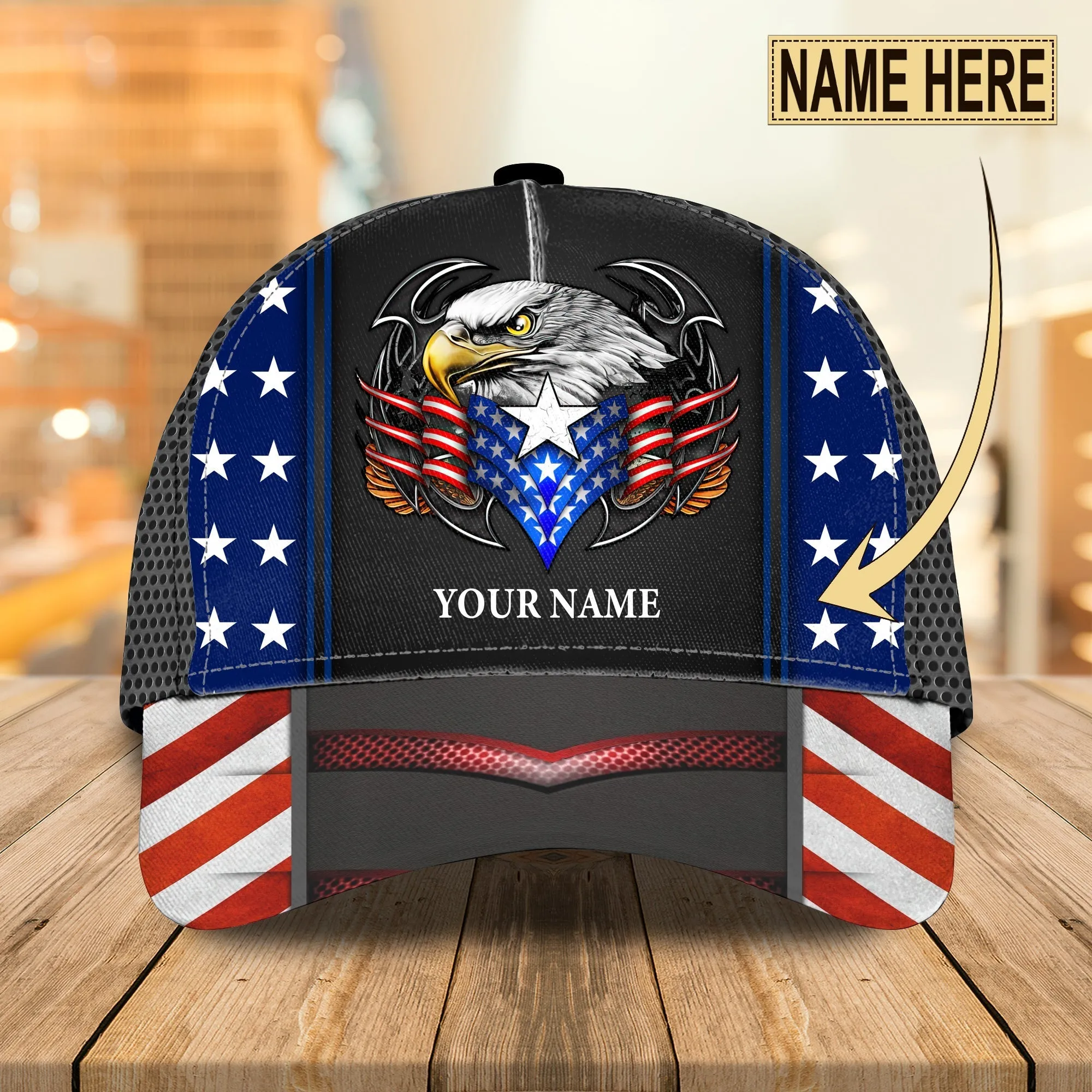 Customized With Name 3D Full Printed Patriotic Cap Hat, Eagle American Flag Baseball Cap Hat, Independence Day Cap Hat