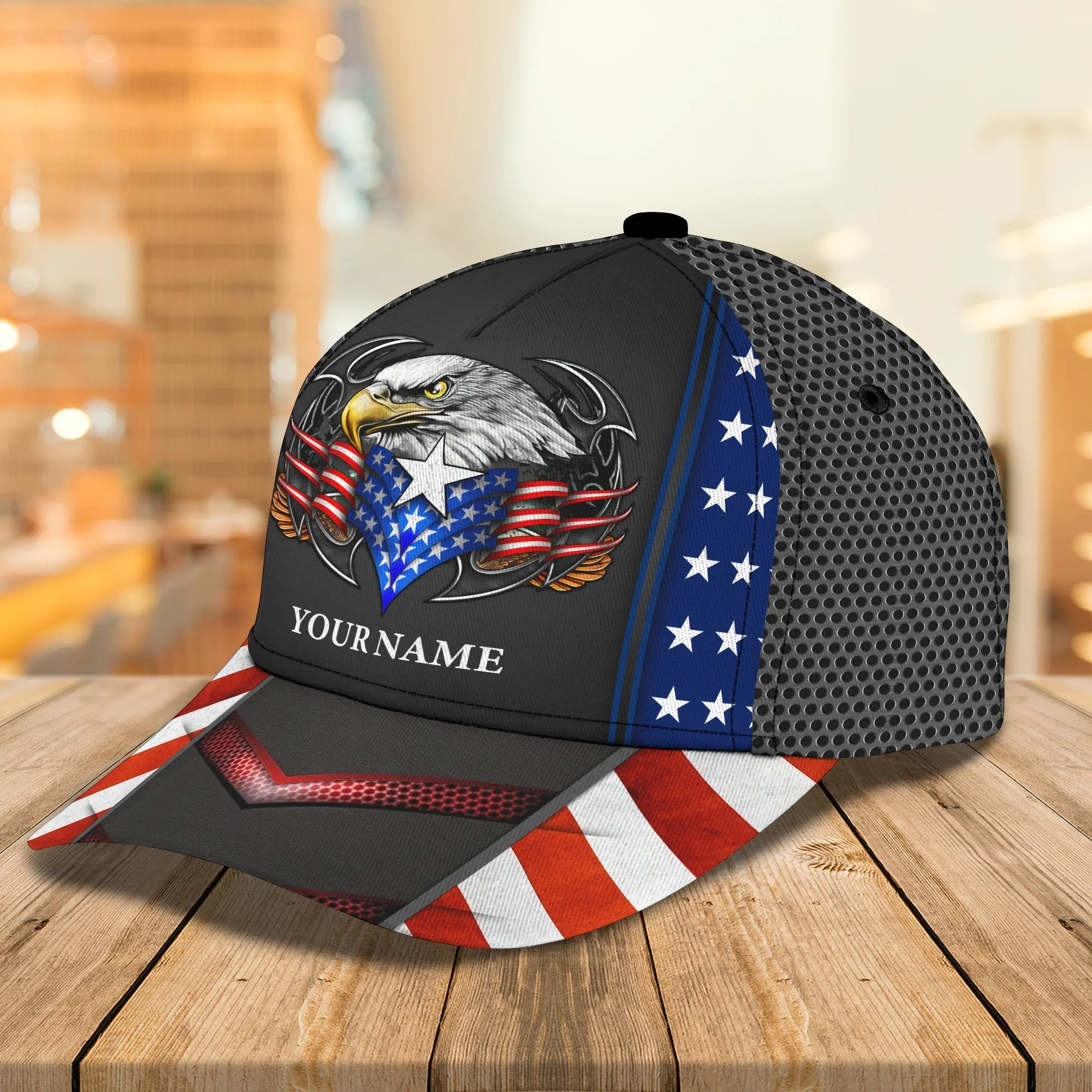 Customized With Name 3D Full Printed Patriotic Cap Hat, Eagle American Flag Baseball Cap Hat, Independence Day Cap Hat