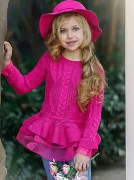 Cute As Pie Hot Pink Cable Knit Tutu Sweater