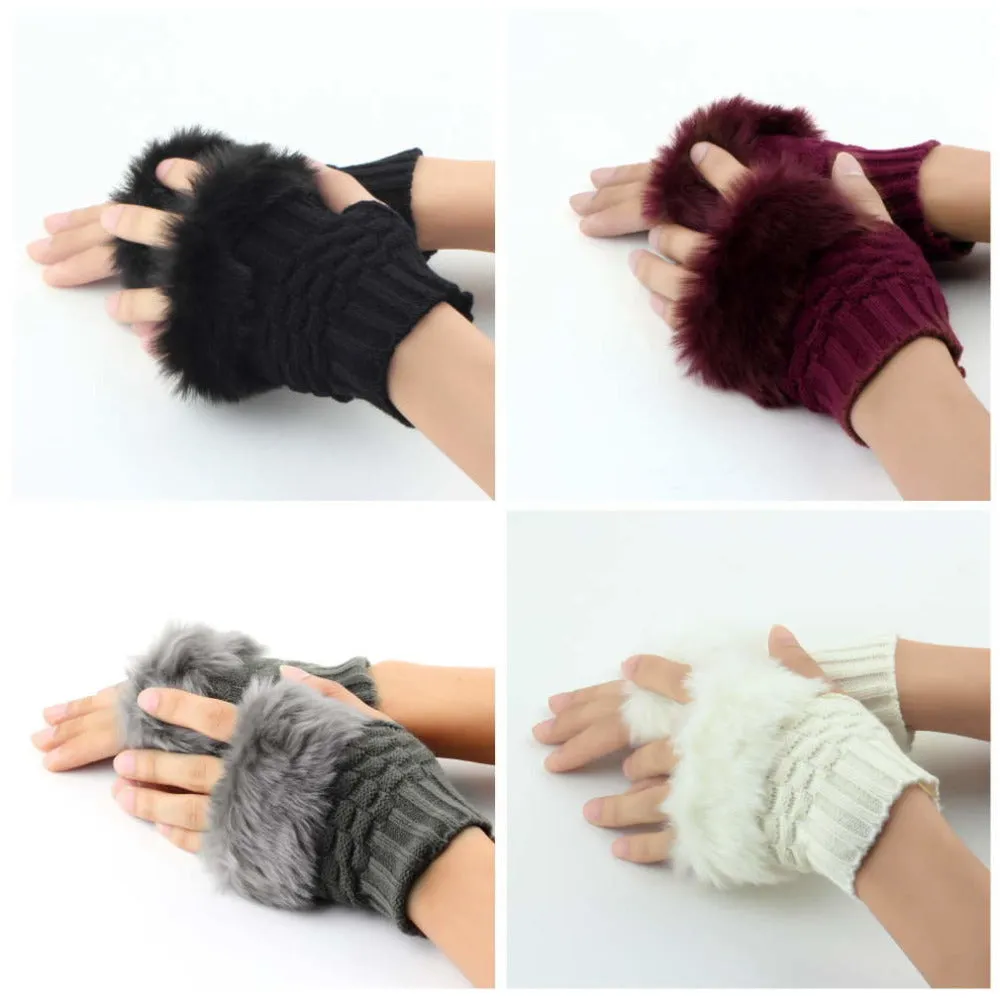 Cute Faux Fur Fingerless Gloves