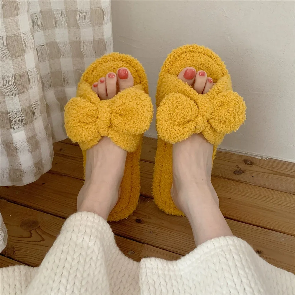 Cute Heart Plush Velvet Cotton Slippers for Women