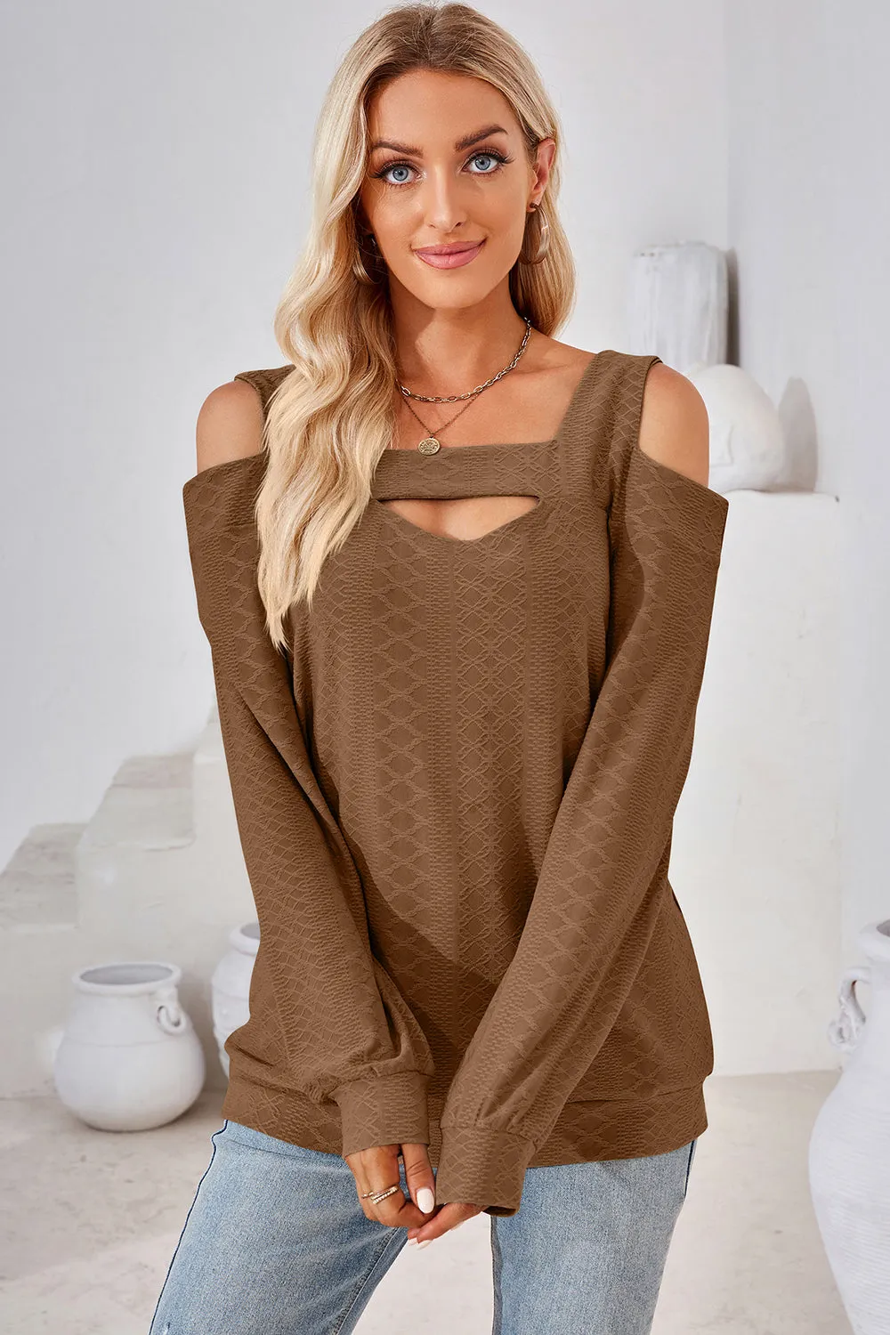 Cutout Square Neck Cold Shoulder T-Shirt