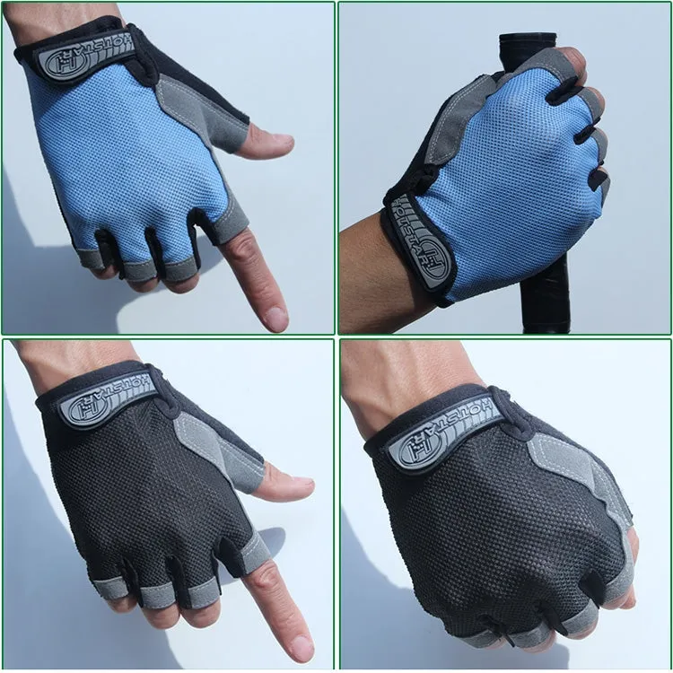 Cycling Shock Absorbing Anti-Slip Gloves Fitness Weight Lifting Training Half-finger Gloves, Size:M(Lake Blue)