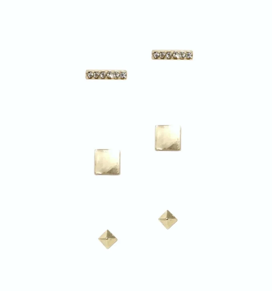 CZ Bar   Square Stud Trio Earrings