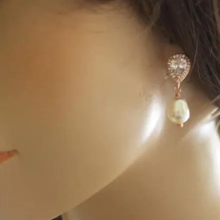 CZ Drop Pearl Earrings Sayla