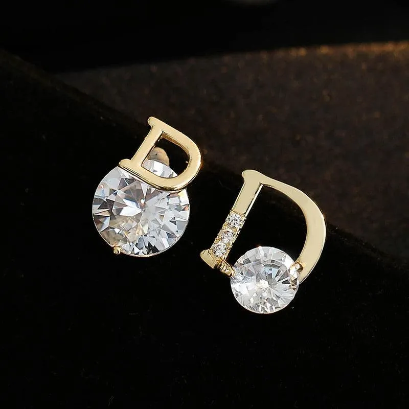 D letter diamond Earring