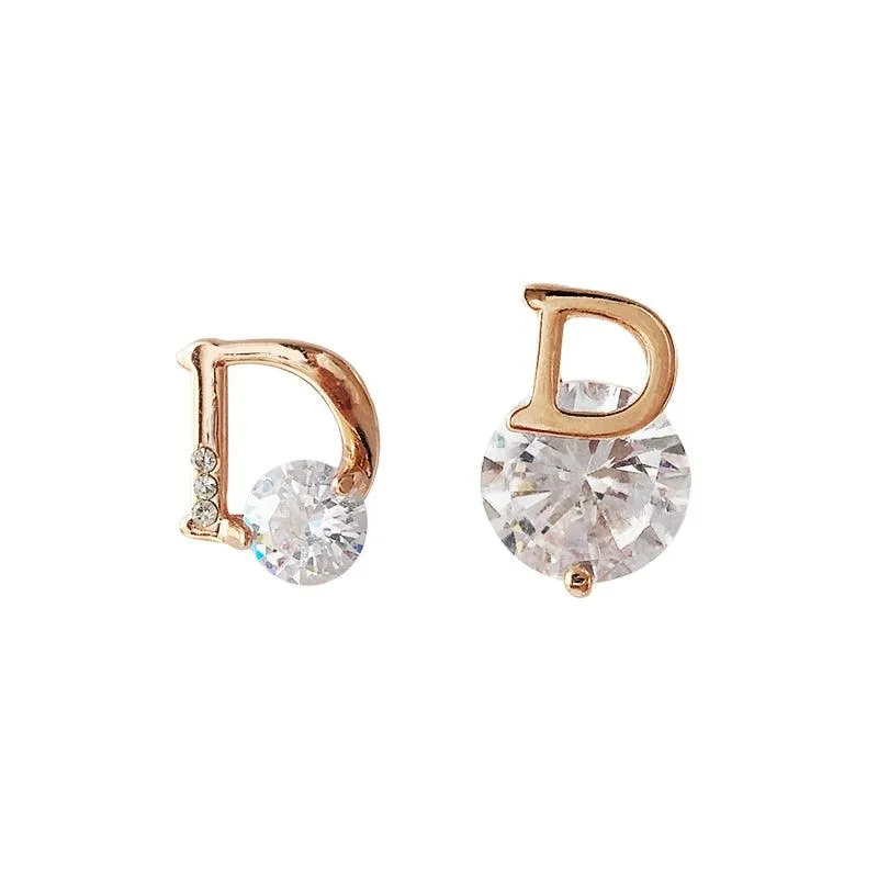 D letter diamond Earring