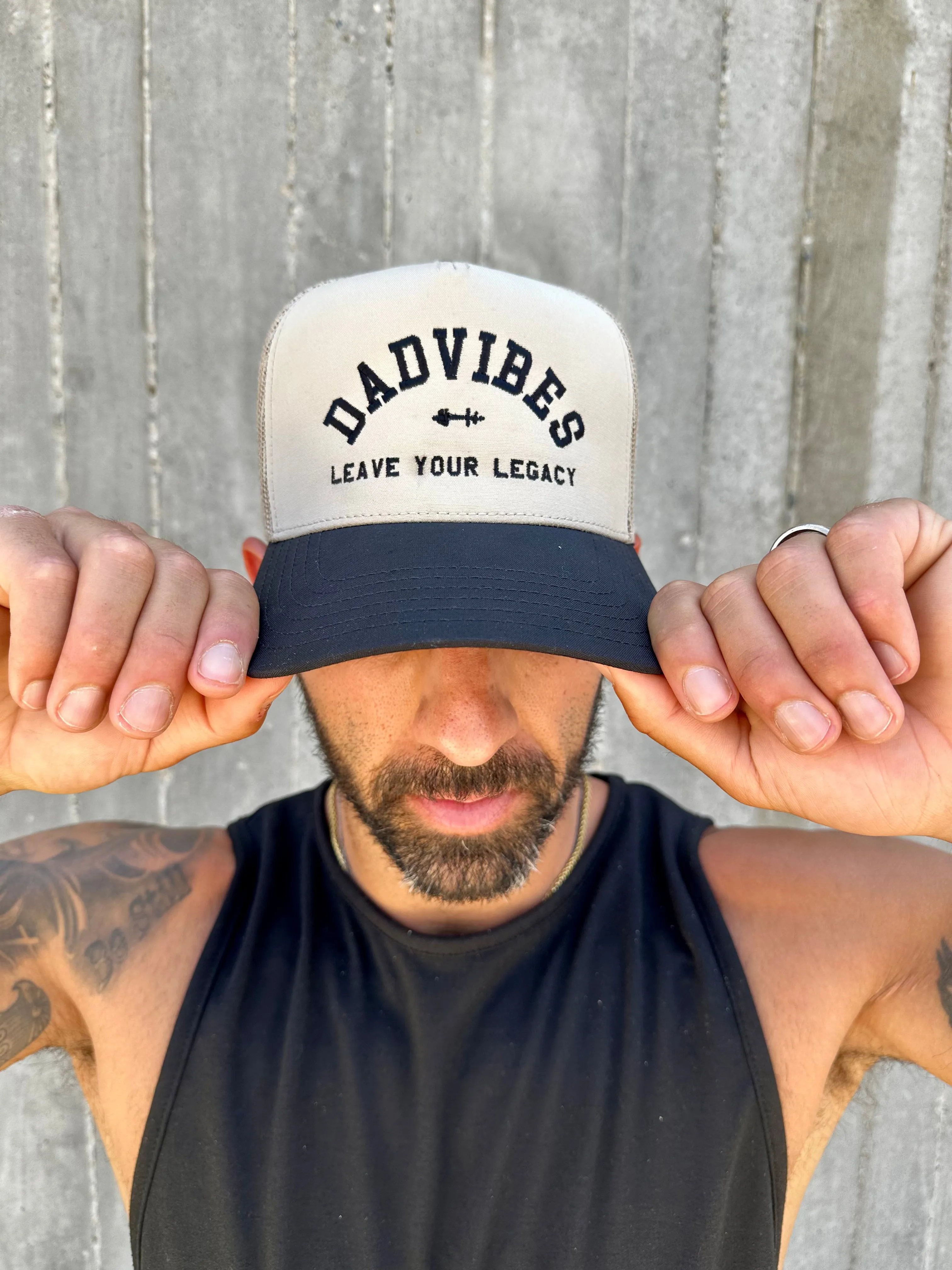 DadVibes 5 Panel Trucker Hat (Khaki/Black)