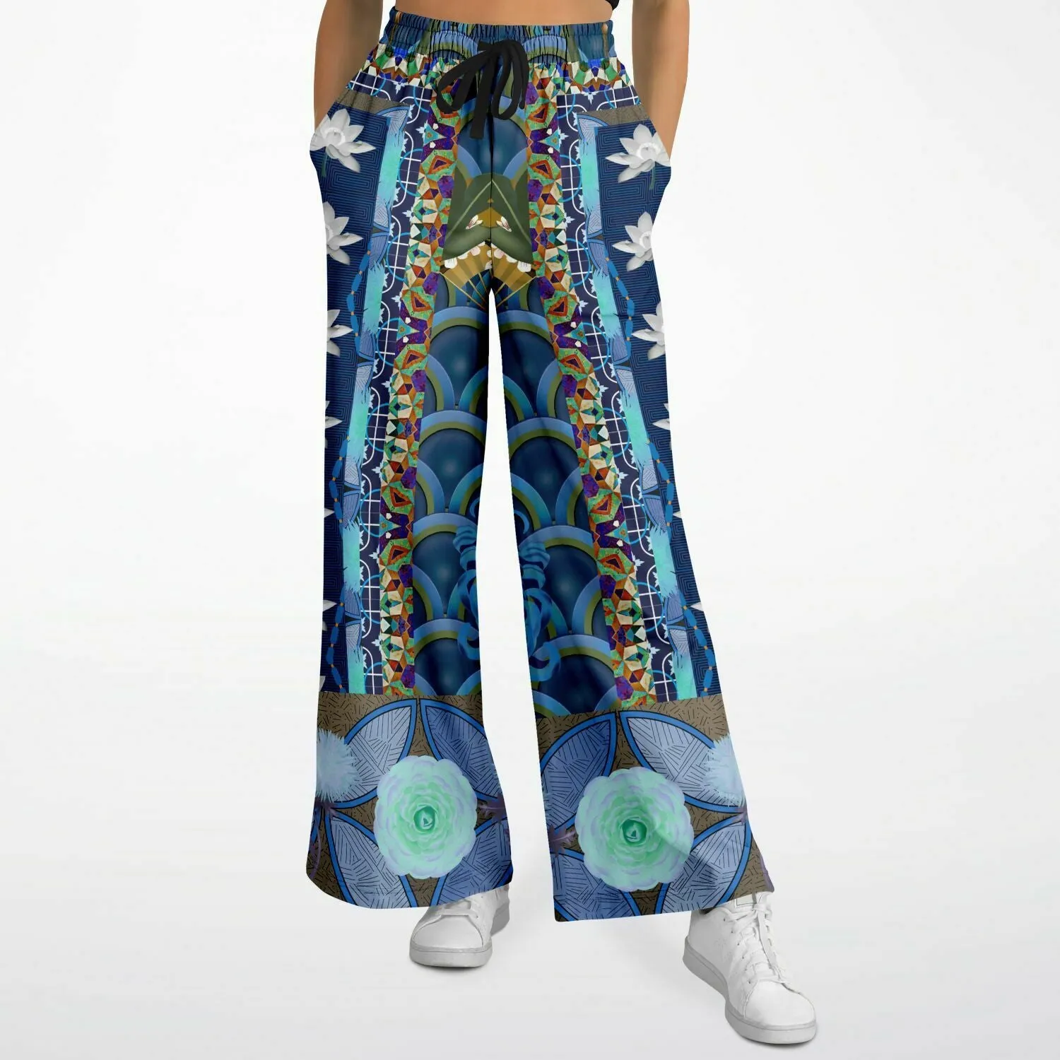 Dahlia Lama Lotus Flower Print Eco-Poly Wide Leg Pants