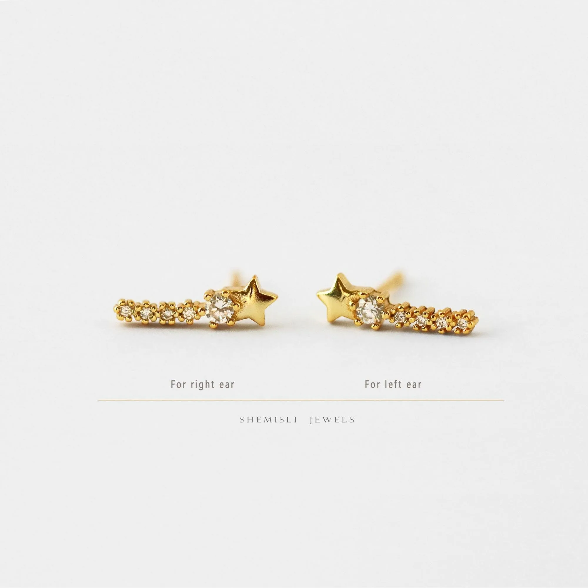 Dainty Shooting Star CZ Climber Earrings,  Gold, Silver SHEMISLI SS067 LR