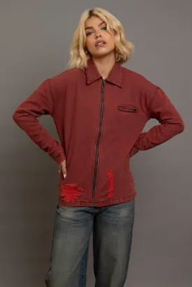 Daisy Street - Red Denim Jacket with Heart Embroidery