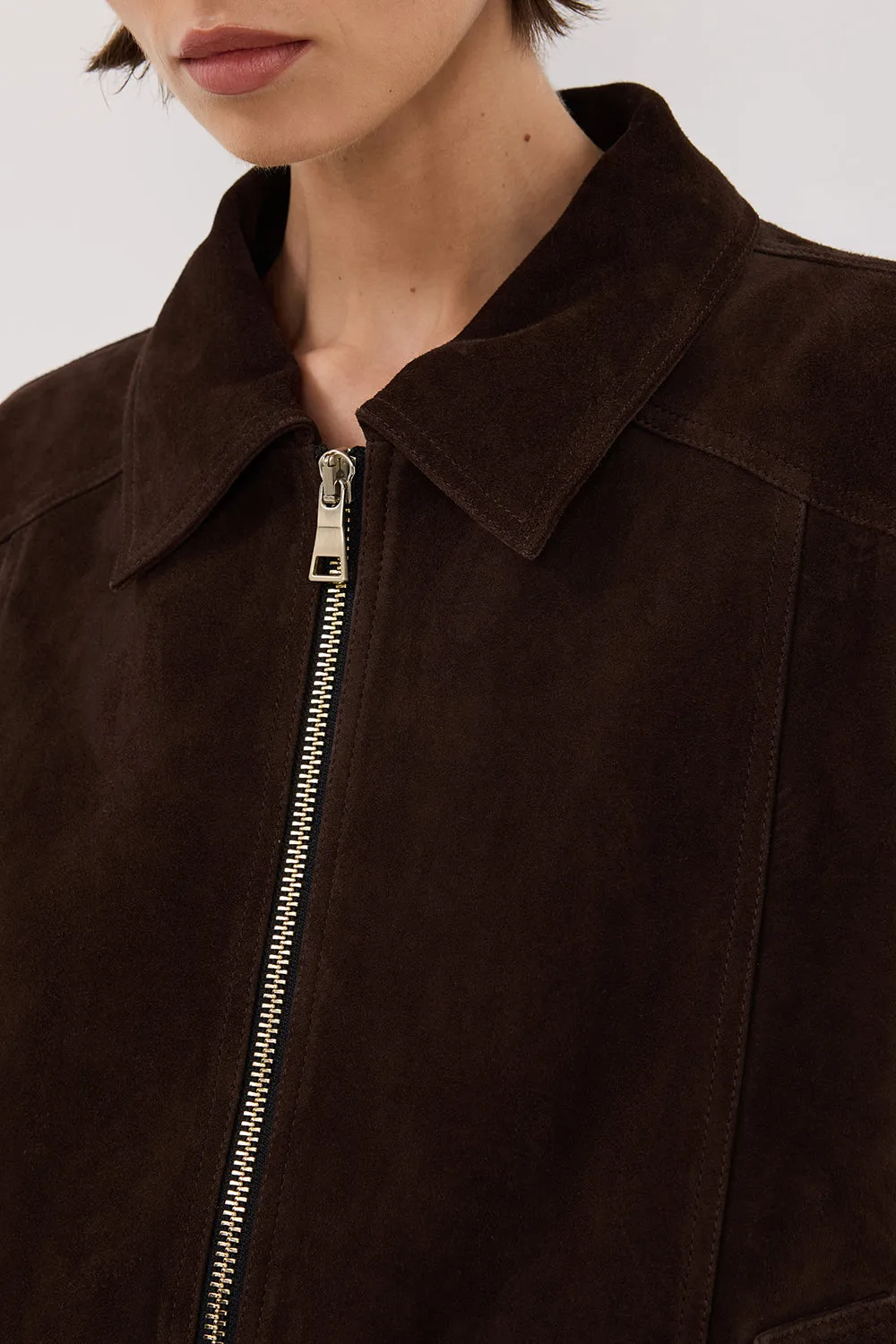 DALTON BITTER CHOC SUEDE BOMBER - PRE ORDER