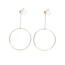 Dangle Gold Circle Hoop Invisible Clip On Earrings