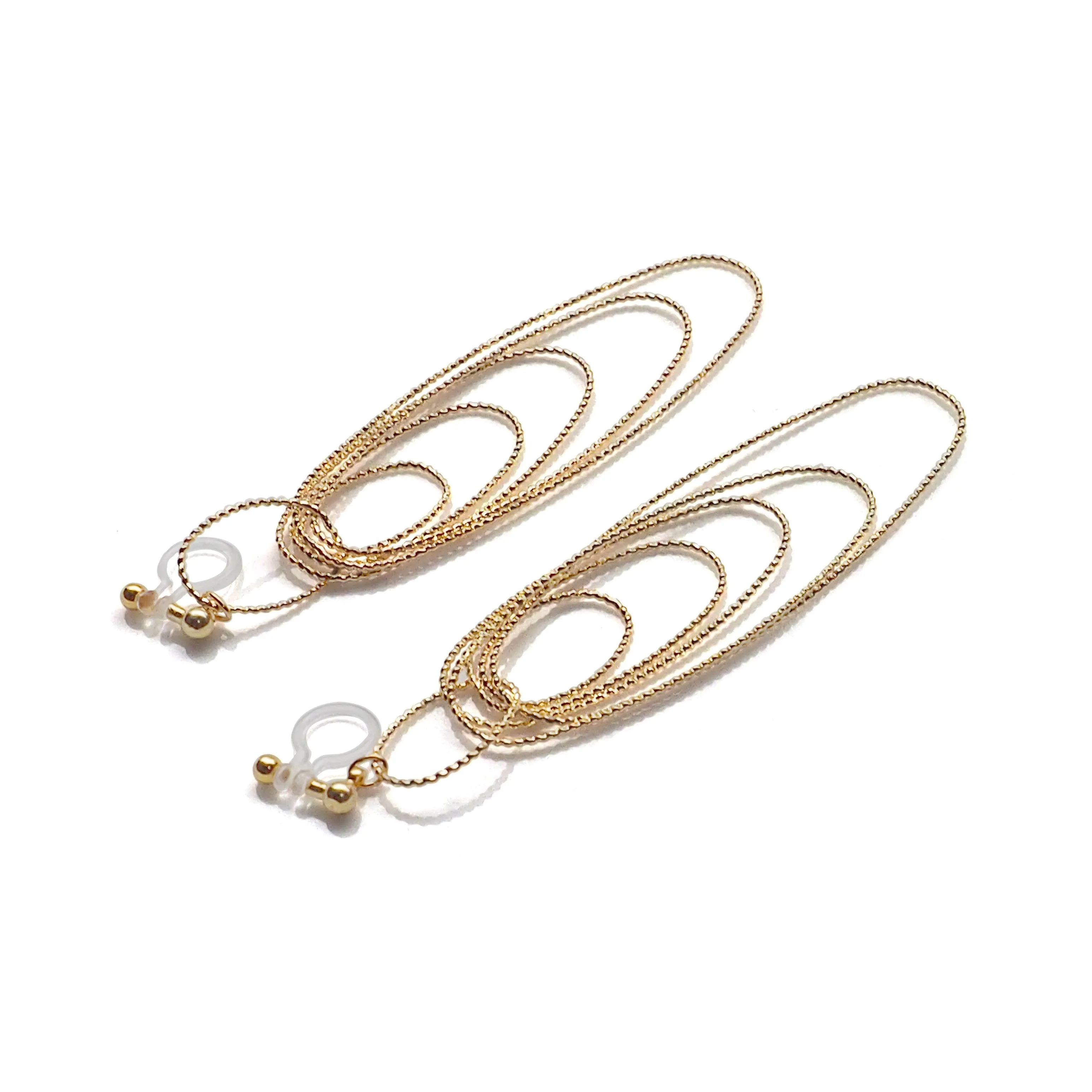 Dangle gold textured hoop invisible clip on earrings