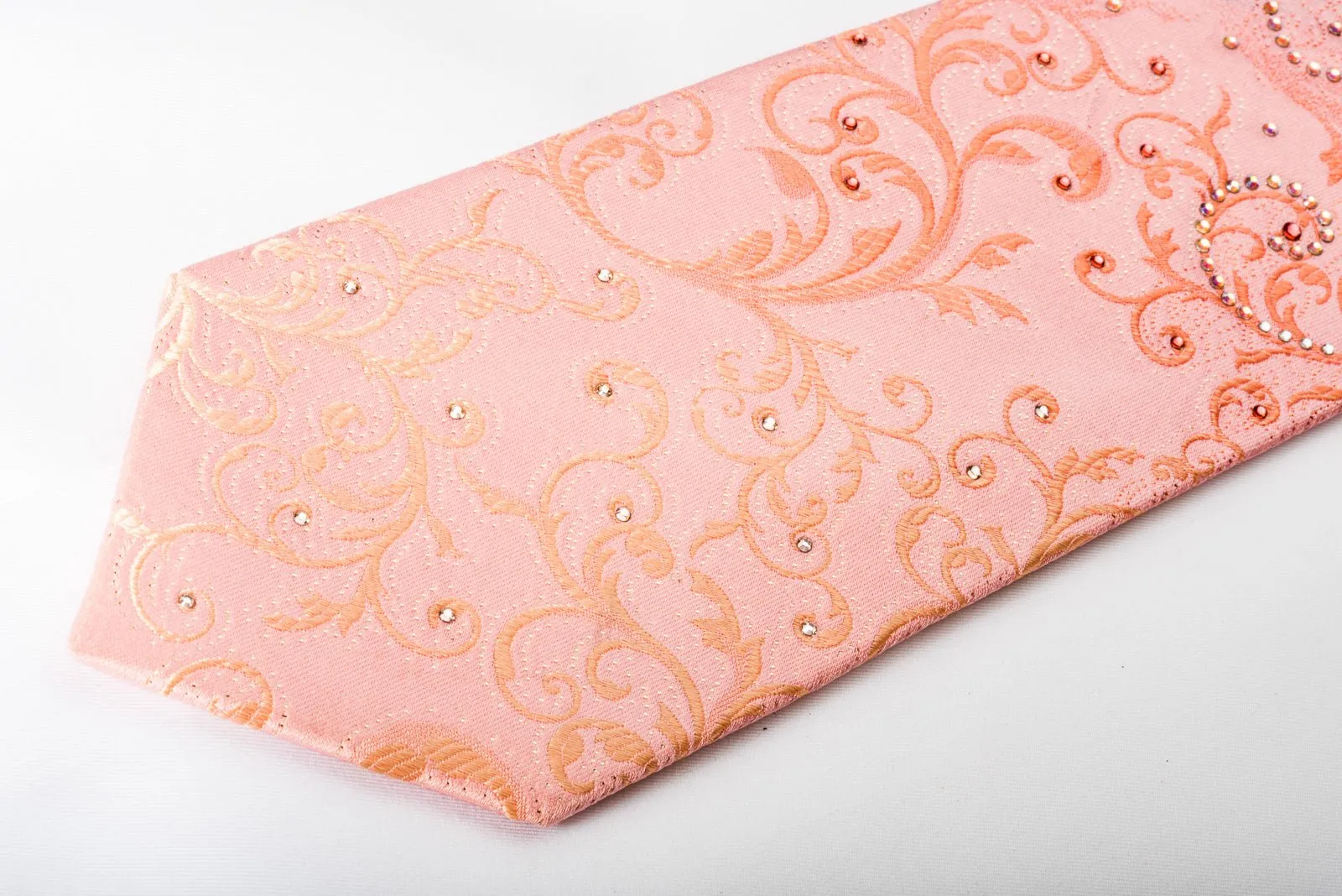 Danie Hechter Rhinestone Silk Necktie Scrolls On Pink With Silver Sparkles