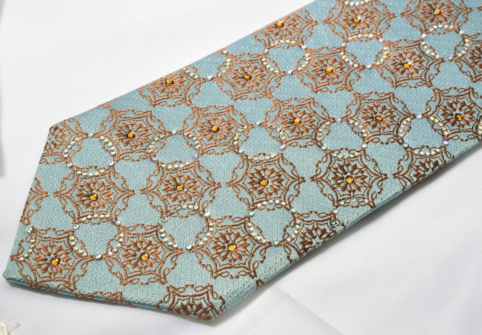 Daniel Hechter Rhinestone Tie Moroccan Trellis On Blue With Sparkles