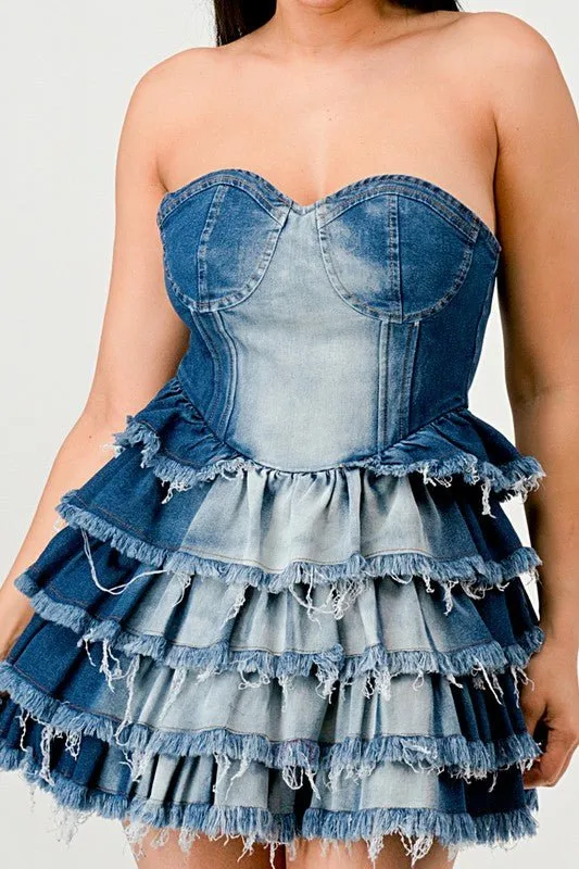 Daphane Denim Delight Tiered Ruffle Dress