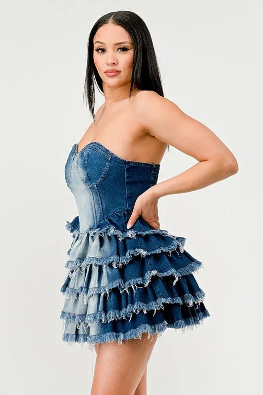 Daphane Denim Delight Tiered Ruffle Dress