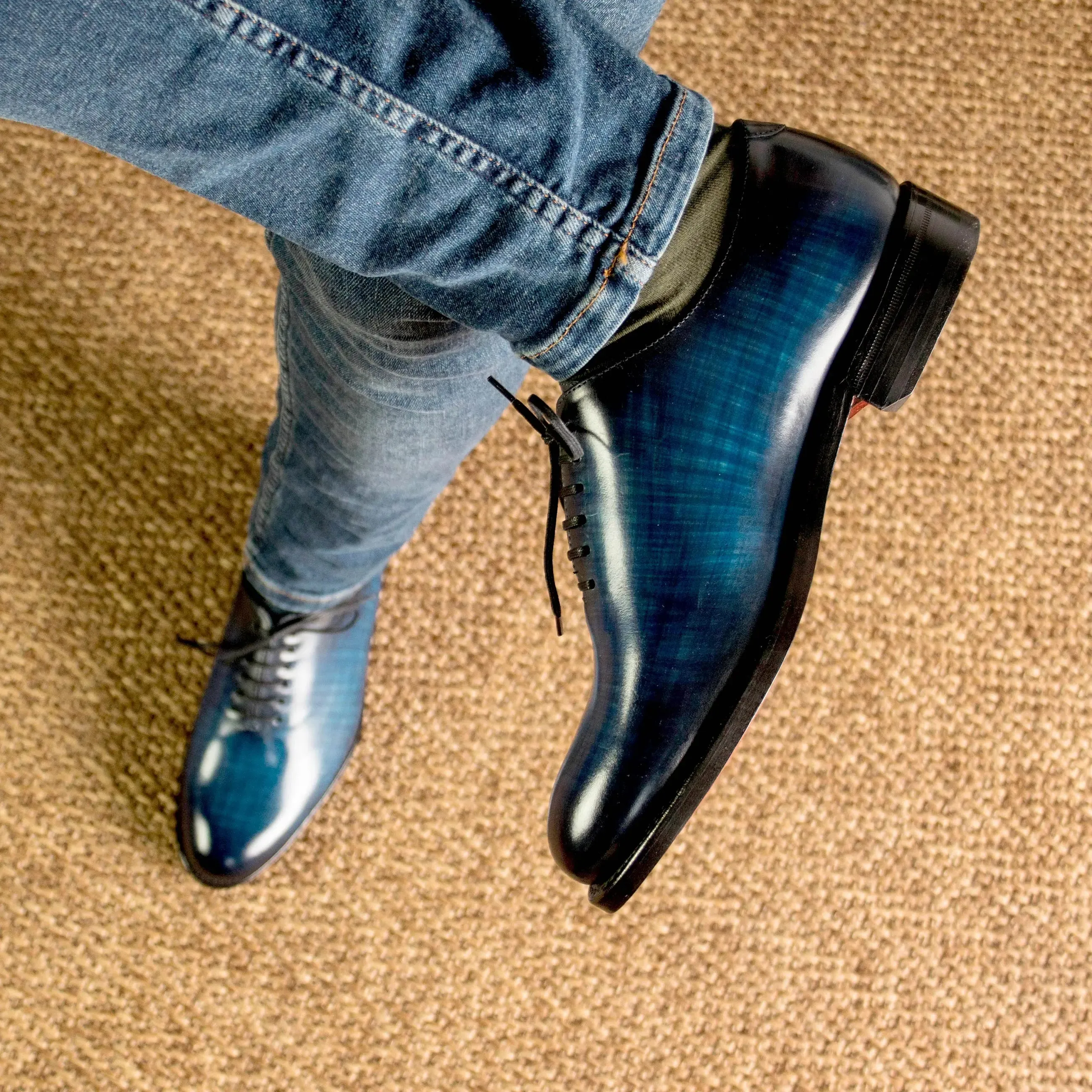 DapperFam Giuliano in Denim Men's Hand-Painted Patina Whole Cut