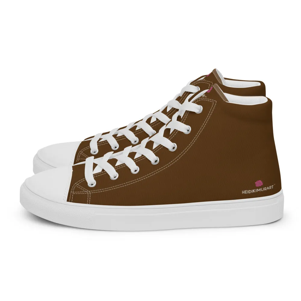 Dark Brown Color Men's High Tops, Solid Brown Color Men’s High Top Canvas Sneaker Shoes (US Size: 5-13)