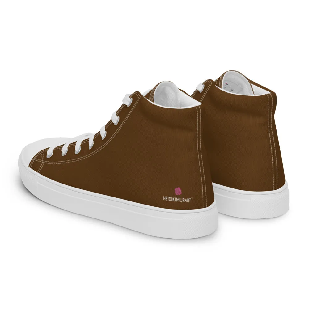 Dark Brown Color Men's High Tops, Solid Brown Color Men’s High Top Canvas Sneaker Shoes (US Size: 5-13)