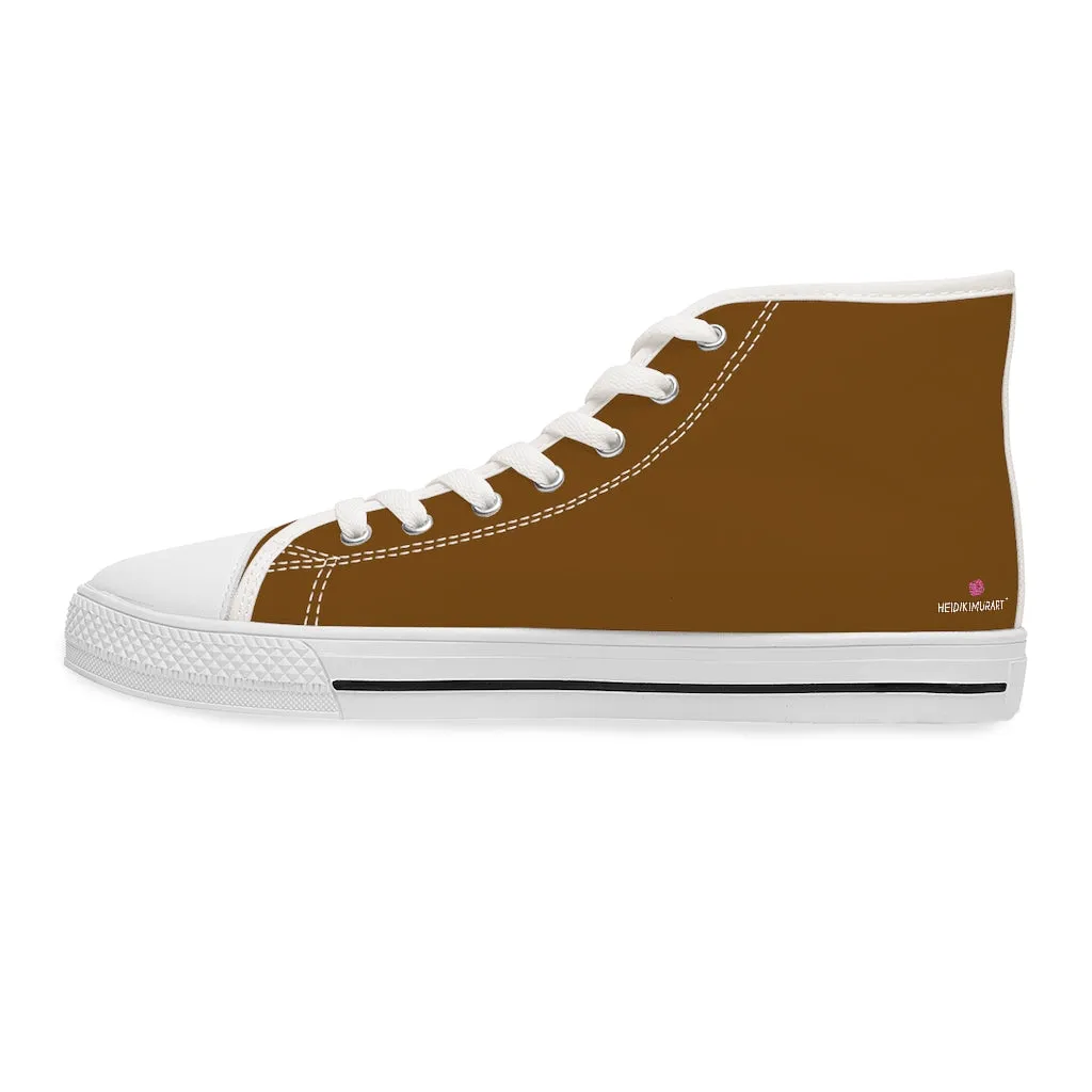 Dark Brown Ladies' High Tops, Solid Color Best Women's High Top Sneakers Canvas Tennis Shoes