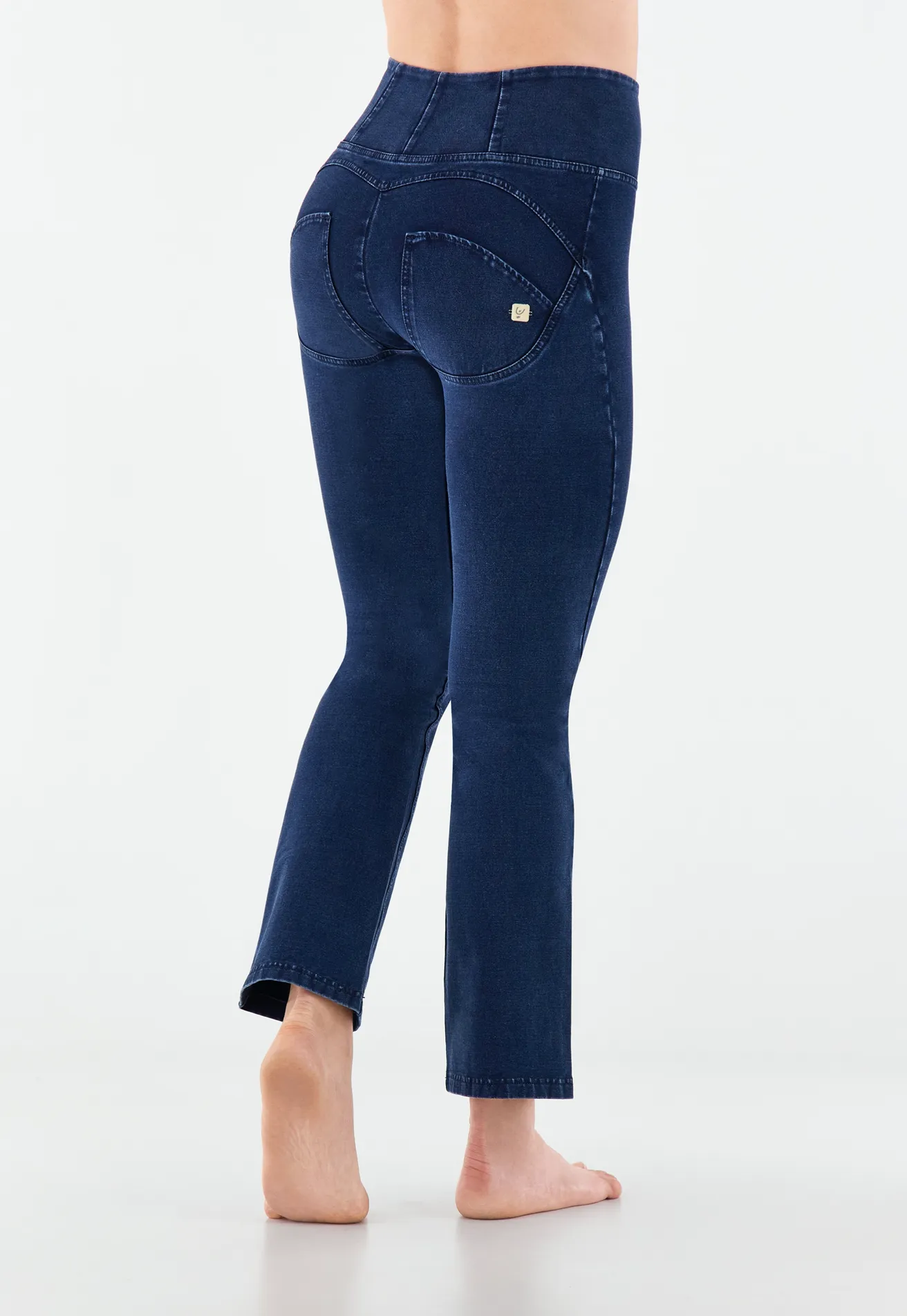 Dark Denim Blue Stitch Boot Cut High Waist Ankle Length