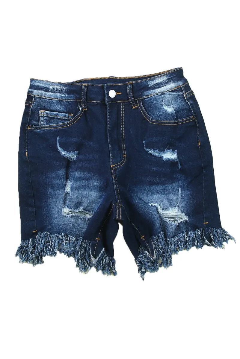 Dark Denim Distressed Skinny Shorts