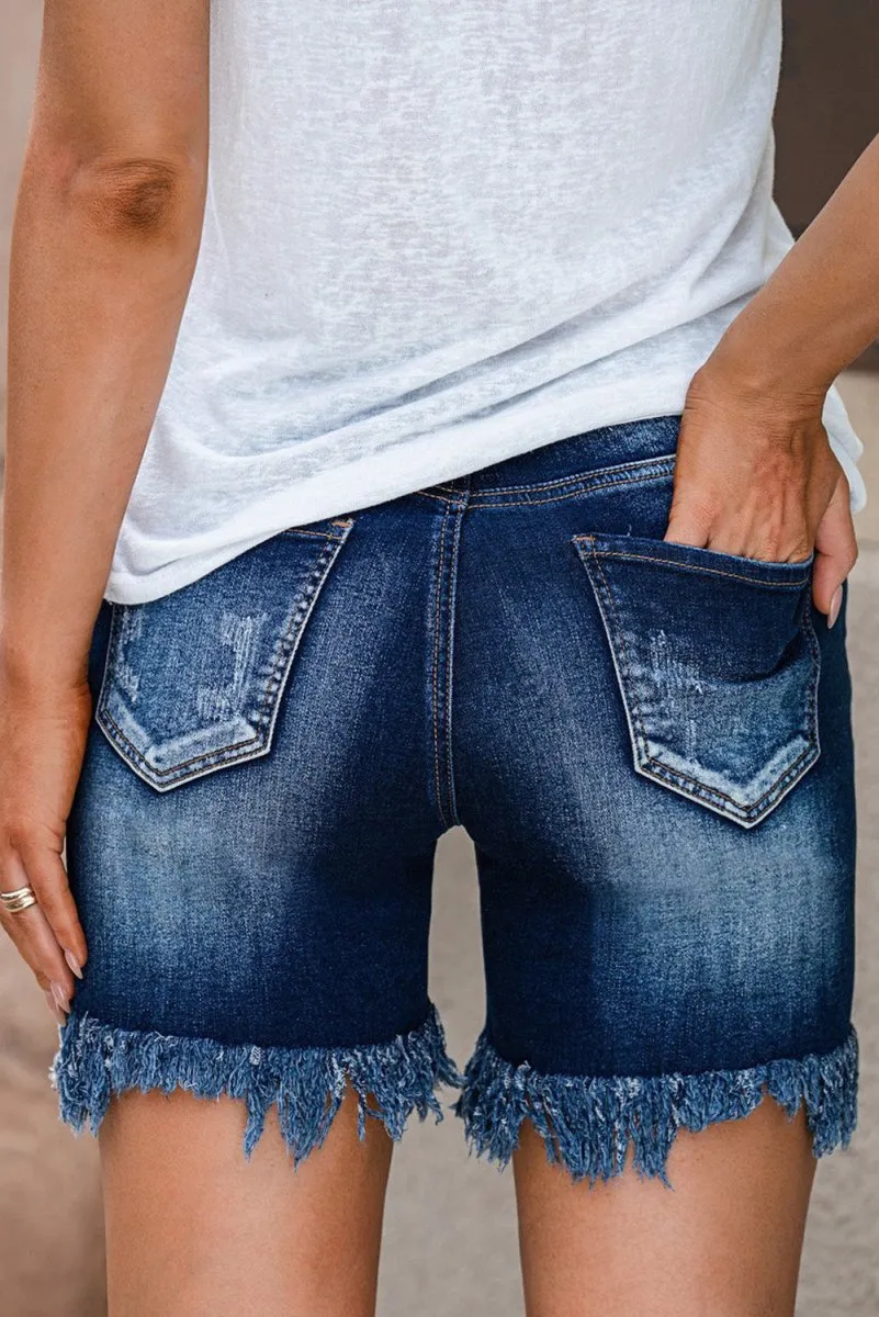 Dark Denim Distressed Skinny Shorts