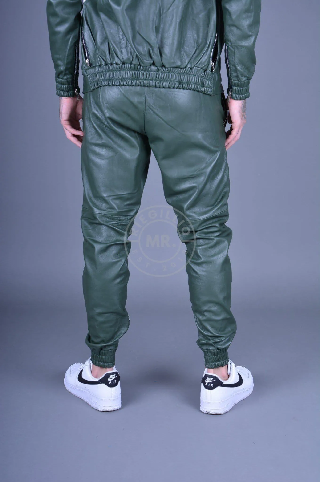 Dark Green Leather Tracksuit Pants