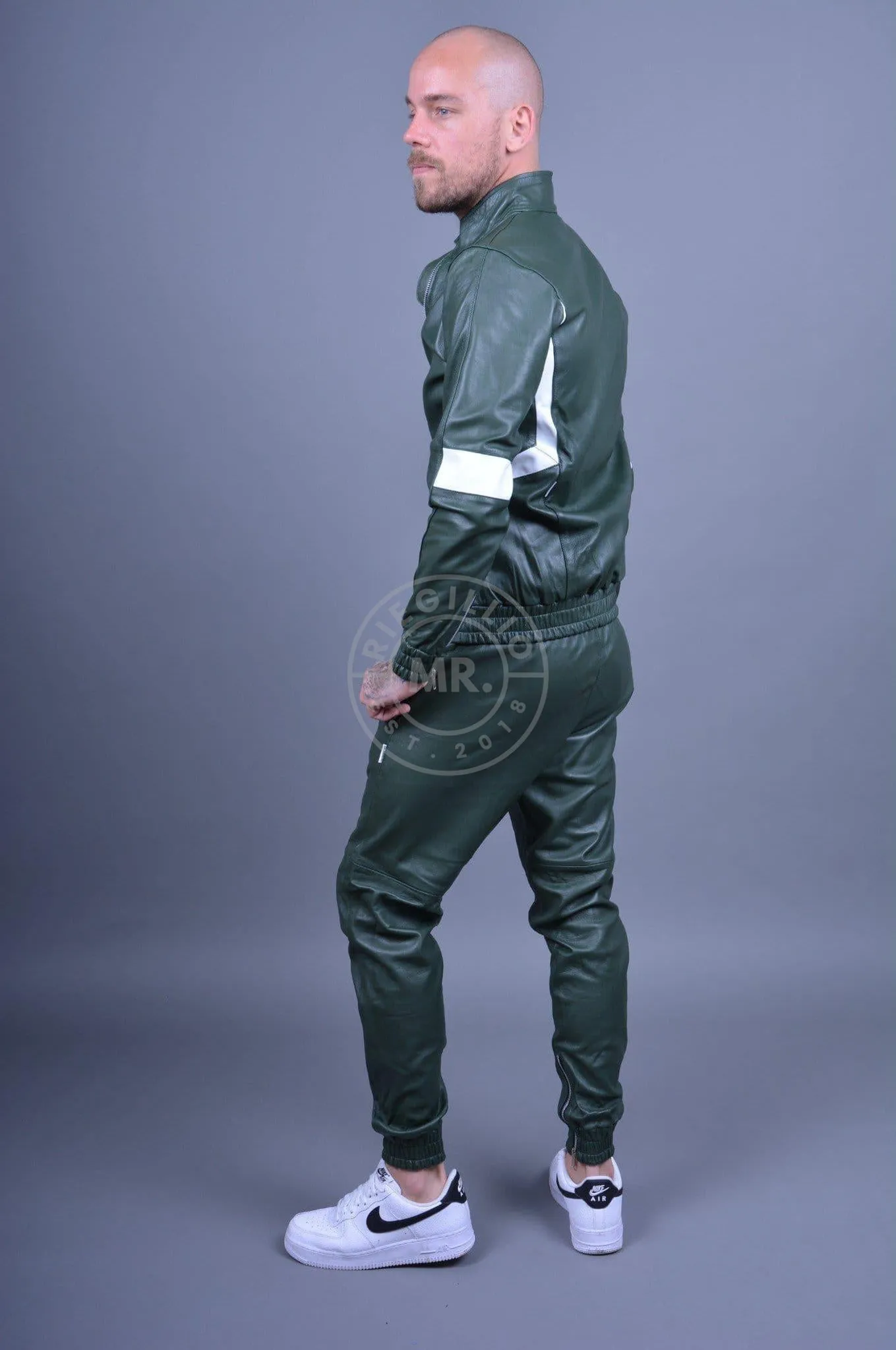 Dark Green Leather Tracksuit Pants