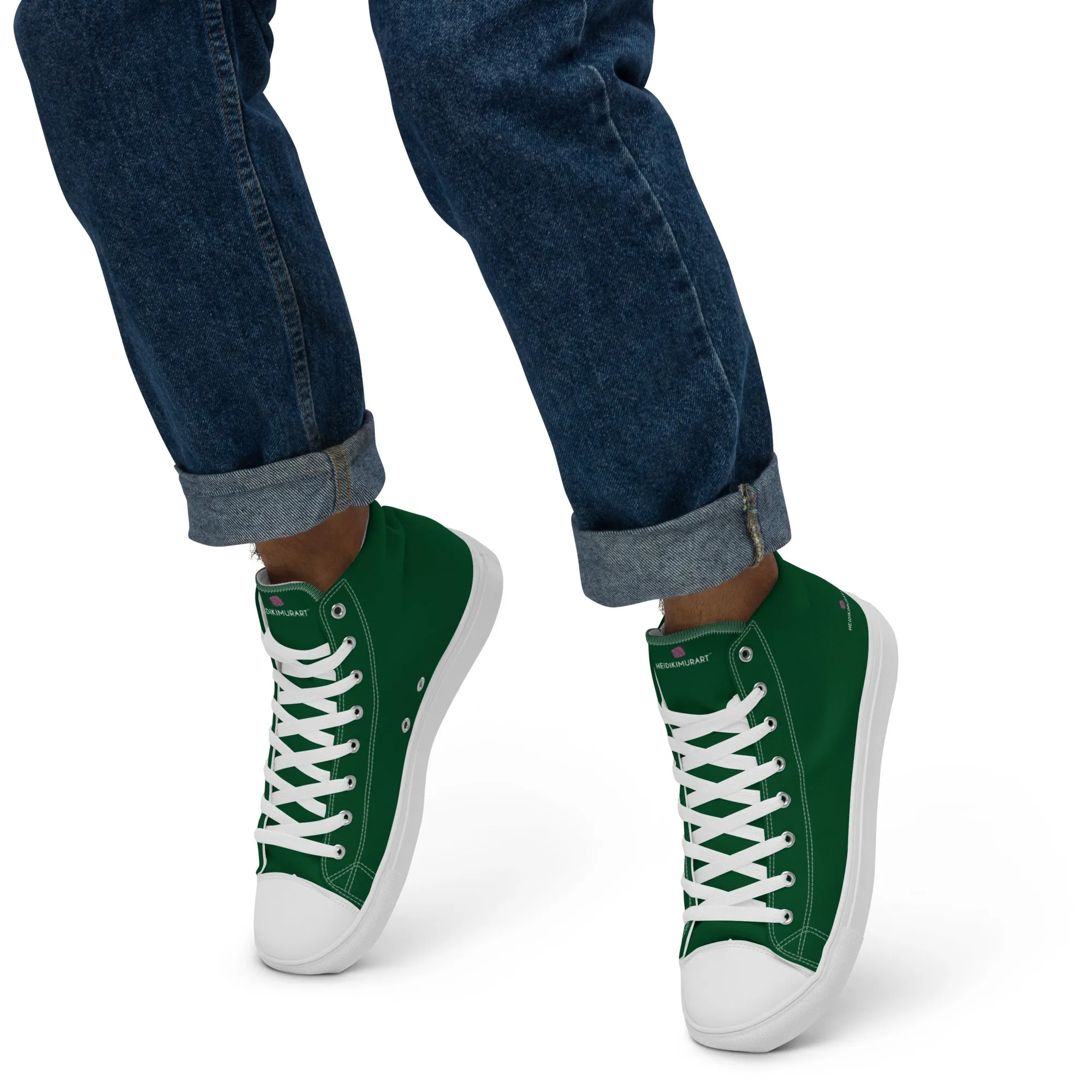 Dark Green Men's High Tops, Solid Color Men’s high top canvas shoes