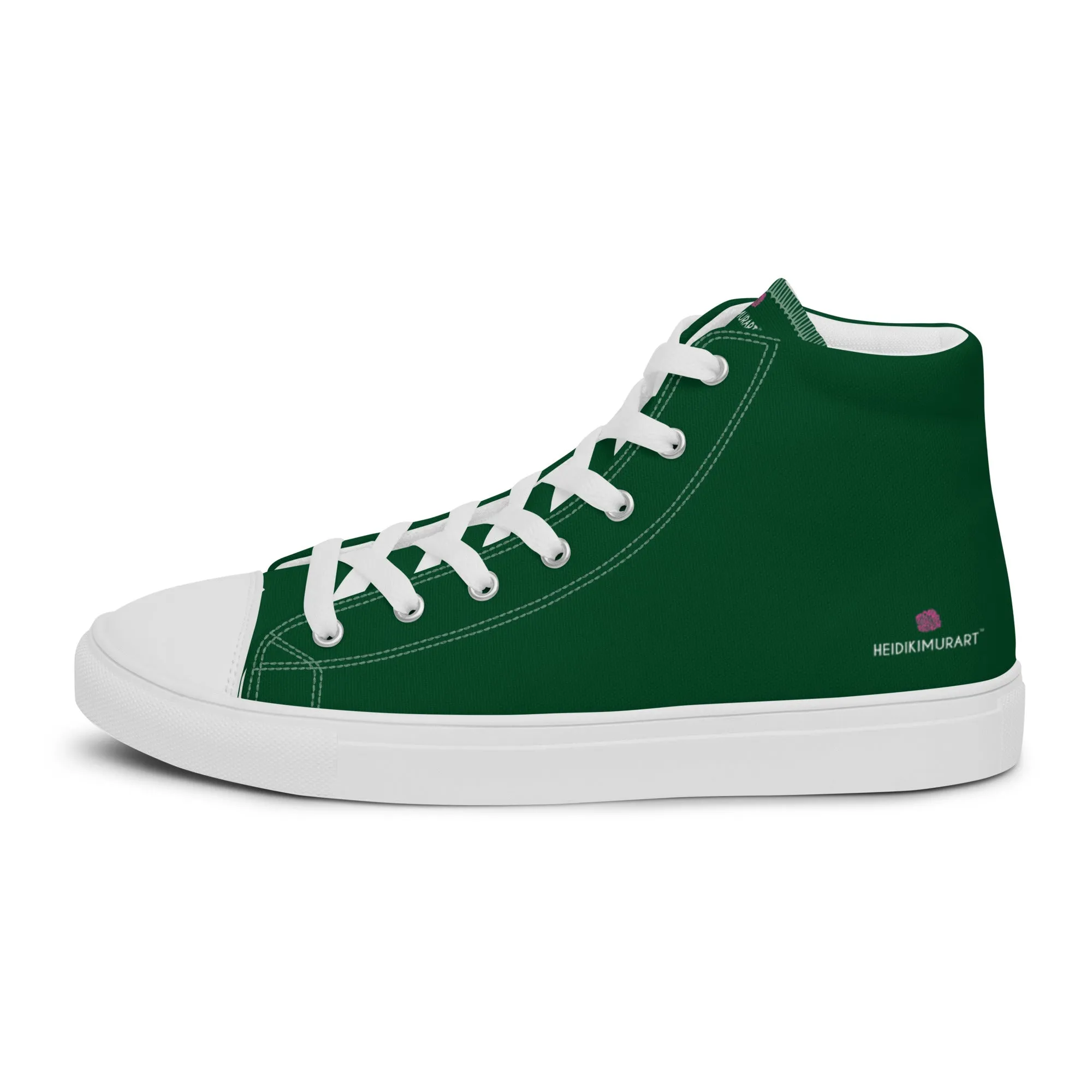 Dark Green Men's High Tops, Solid Color Men’s high top canvas shoes