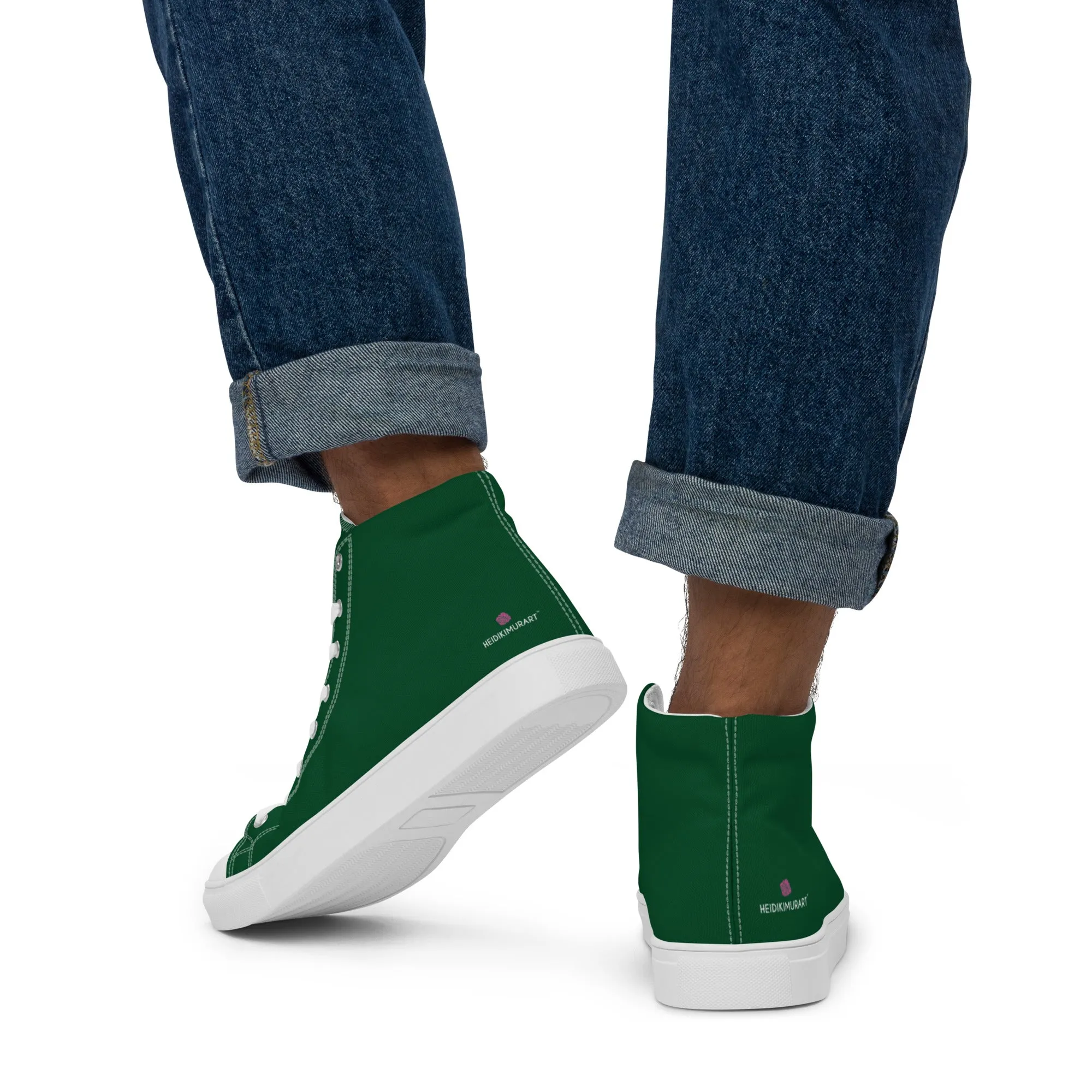 Dark Green Men's High Tops, Solid Color Men’s high top canvas shoes